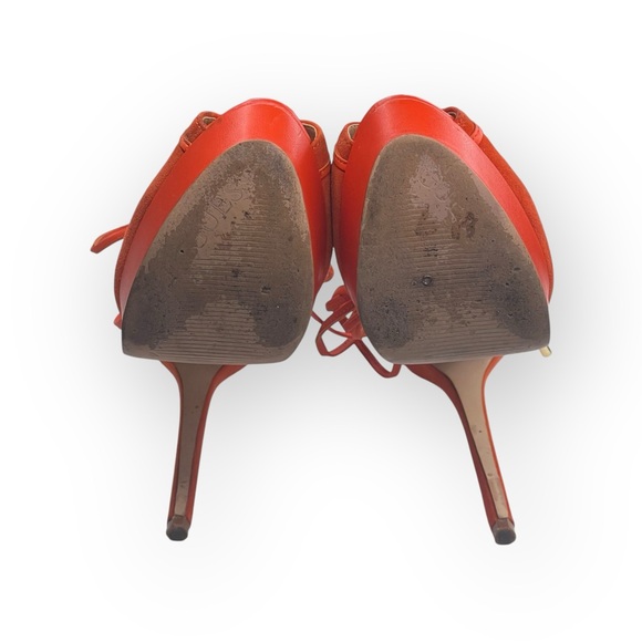 Guess ᯾ Raja Ankle Wrap Platform Stiletto Peep Toe Heels ᯾ Orange Suede ᯾ 8M - Picture 12 of 16